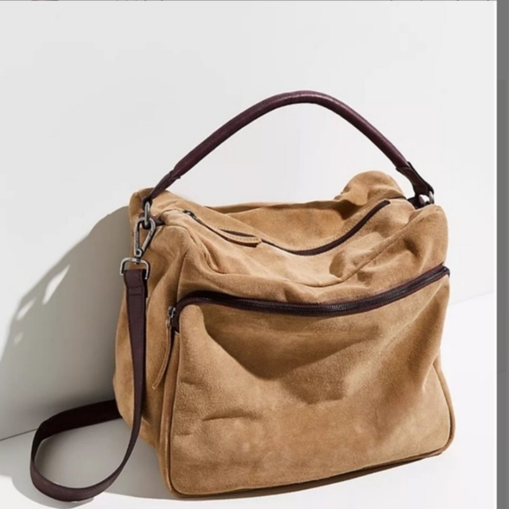Free People Tan Suede Hobo with Dark Brown Trim